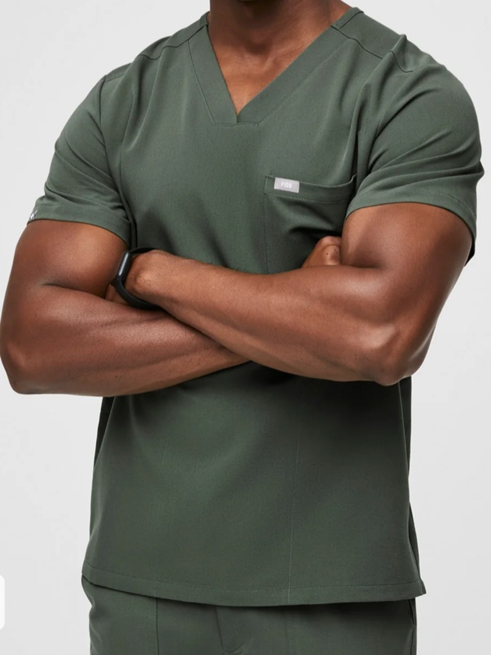 Figs Moss Green V-Neck Scrub Top Technical Collection